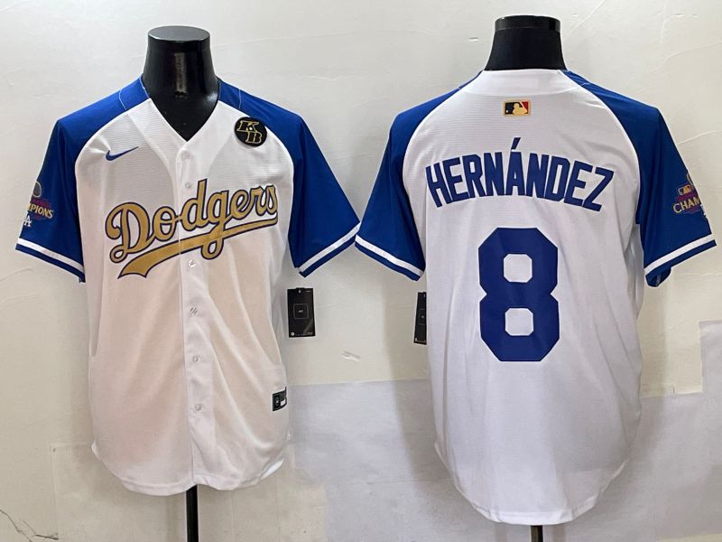 Men Los Angeles Dodgers #8 Hernandez White Blue Champion gold character Nike 2025 MLB Jersey style 5048->los angeles dodgers->MLB Jersey